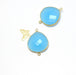 Vente grand connecteur or bleu turquoise -triangle ovale en verre à facette sertis laiton or 25x25-32x5 mm, Trou: 1,8 mm