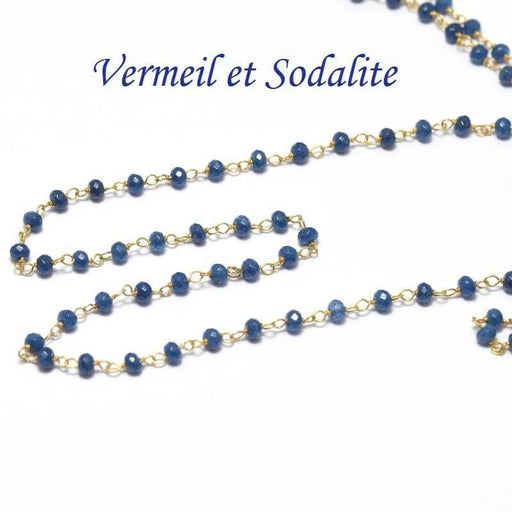 Vente au détail 10 cm chaine vermeil très fine et pierre sodalite-3 mm pour ras du cou, sautoir et bracelet