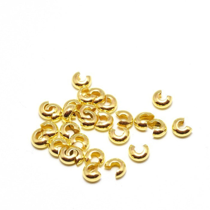 Acheter lot de 10 perles à écraser laiton cache noeud dorées or 4 mm trou 1,5 mm fin de cordon