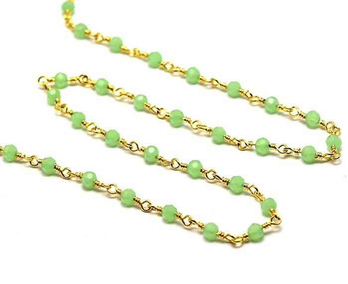 Creez avec 50 cm chaine laiton or rosaire perles verte de 4 mm faite à la main pour collier, sautoir et bracelet