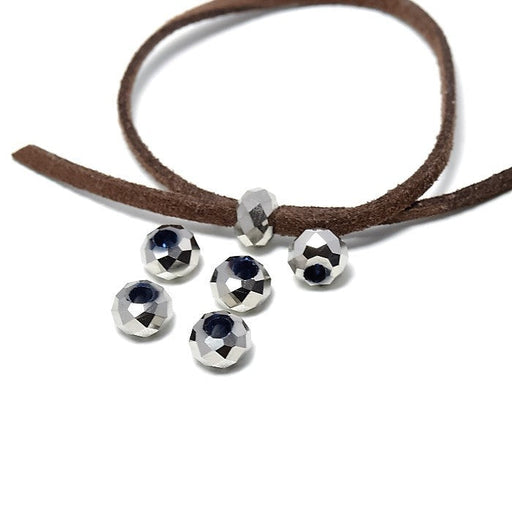 Acheter au détail perles rondes à facettes x5 perles en verre à facettes 8x5mm trou 3 mm-verre plaqué argenté platine Apprèts bijoux