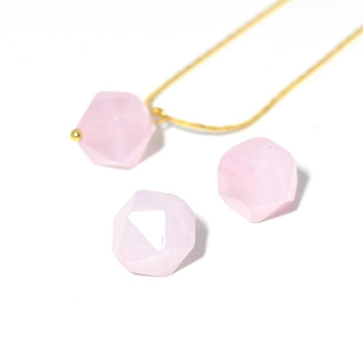 Vente x2 perles en quartz rose 12x12 mm trou environ 2 mm forme géométrique octogonale