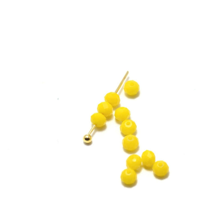 Achat 10 perles jaune mimosas à facettes en verre imitation jade 3.5~4x2.5~3mm trou: 0.5mm à enfiler à un fil un clou perlé en bre