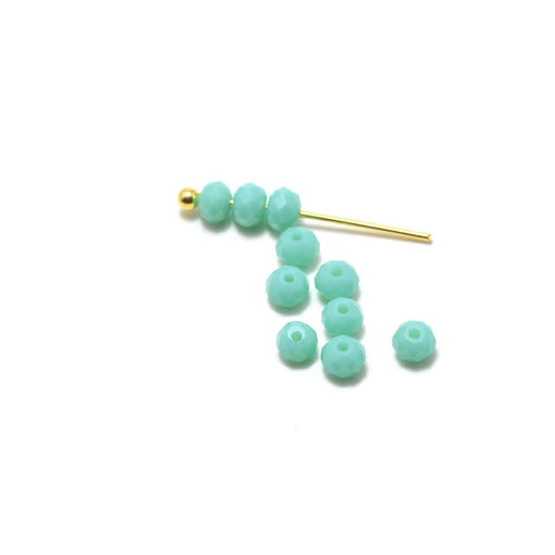 Vente 10 perles vert caraibe à facettes en verre imitation jade 3.5~4x2.5~3mm trou: 0.5mm à enfiler à un fil un clou perlé en brel
