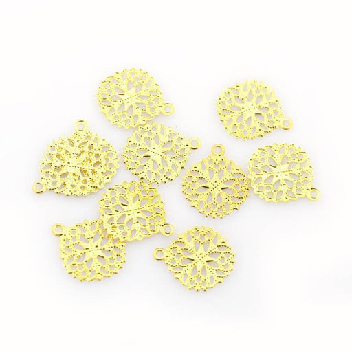 Creez avec 20 Pendentifs breloque en laiton dentelle doré 15x13x0.5 mm, Trou: 1 mm