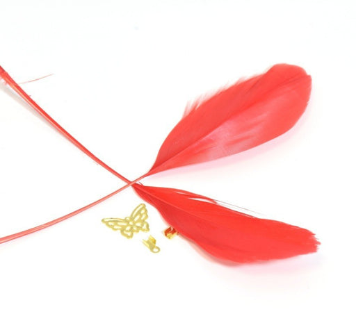 Vente plumes naturelles colorées rouge x2 ( 4-6 cm) créations manuelles, bijoux, décoration, scrapbooking