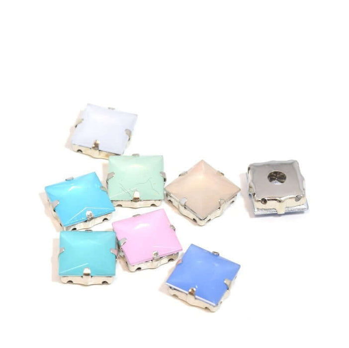 Vente au détail 7 perles strass en acrylique sertis carrées 12x12x6 mm couleur pastel à coudre ou coller Strass en verre
