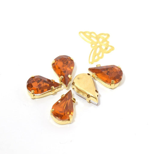 Vente perles strass sertis gouttes ambre 13x8x5.5 mm x5 unités à coudre ou coller Strass en acrylique