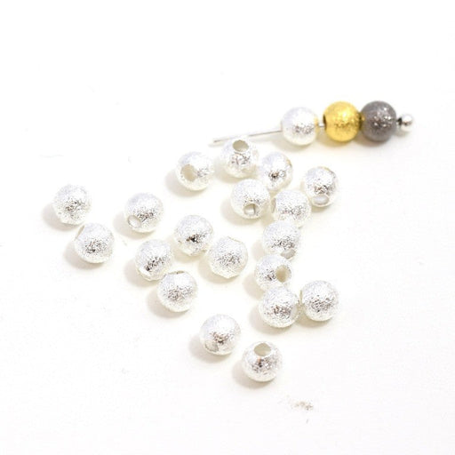 Achat au détail perles rondes métallisées stardust pailleté x20 pcs argentées 4 mm trou : 1 mm lot de perles en laiton