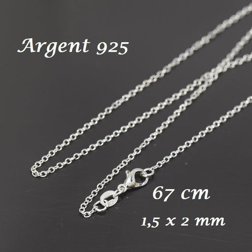 Vente au détail chaine Plaquée Argent 925 collier maille rolot 2x1.5 mm 67 cm , idéal pour des pendentifs en sautoir