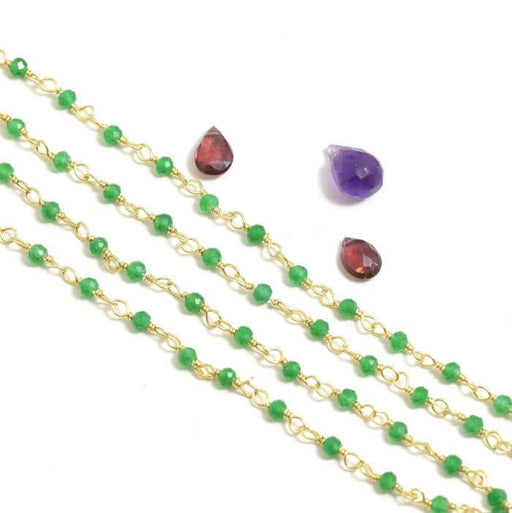 Achat en gros 10 cm chaine rosaire vermeil et très fine pierre onyx vert -2 mm pour ras du cou, sautoir, BO et bracelet
