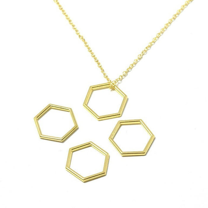 Vente 4 anneaux connecteurs polygone hexagone 17mm x 15mm mm alliage doréconnecteurs bijoux