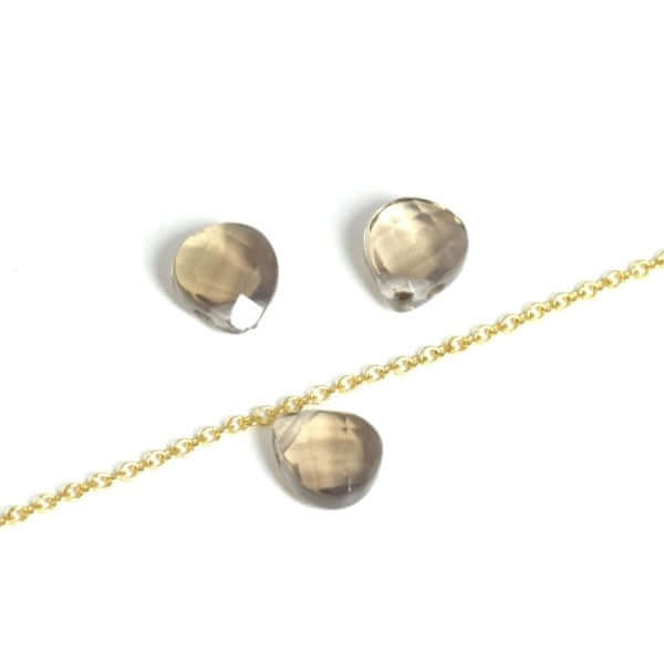 Acheter au détail 2 perles goutte plate à facettes quartz fumé . 8 mm trou : 0.5 mm