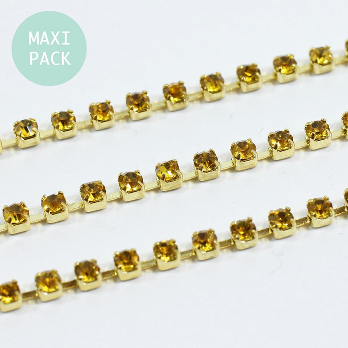 Creez chaine strassée dorée x3m Maxi Pack chaine à strass 2mm