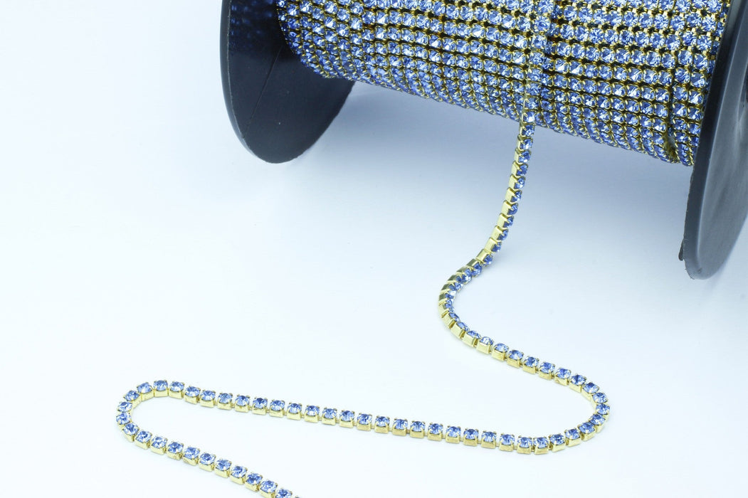 Acheter chaine strass x30cm bleu saphir léger 2 mm création de bijoux
