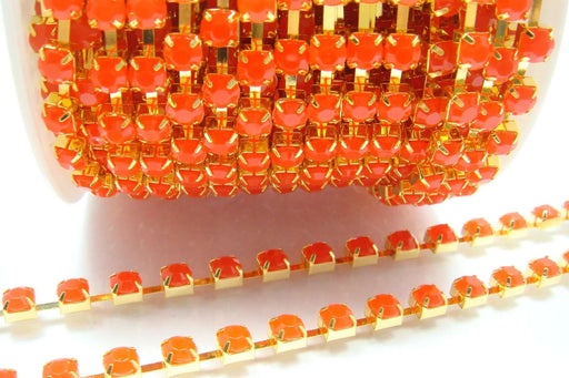 Achat au détail 30cm chaine à strass orange et dorée6mm
