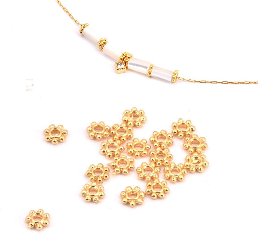 Vente Perles rondelle séparateur, heishi fleur 4mm Plaqué or qualitétrou:1,2mm (10)