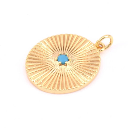 Vente Pendentif breloque ovale strié laiton plaqué or qualité 20mm avec cabochon turquoise résine 3mm (1)