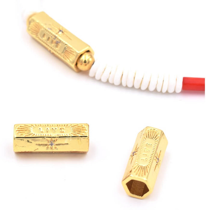 Sechseckige Zylinderperle aus Gold, 22 mm – Lebendig und Zirkon (1)