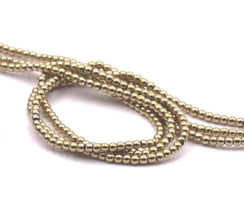 Runde Perlen aus Glas Vergoldet 2,5mm, Loch 1mm (1 Faden)