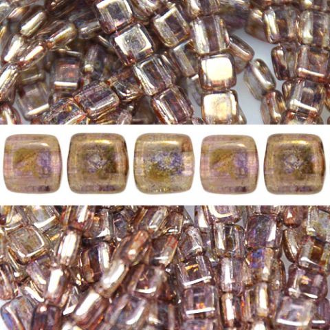 Perles 2 Trous Tschecher Fliesenglanz Transparentes Gold Smocked Topaz 6mm (50)
