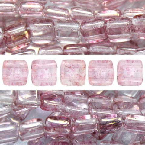 Perles 2 Trous Tschecher Fliesenglanz Transparent Topas Rosa 6mm (50)